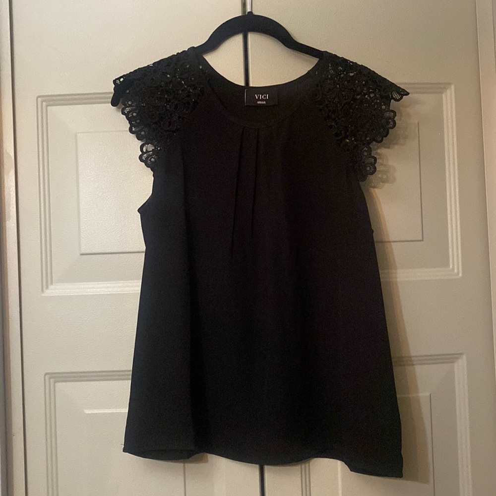 Black Lace Cap Sleeve Blouse